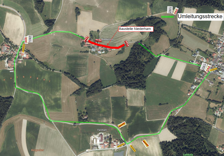 Umleitungsstrecke Vollsperrung Niederham
