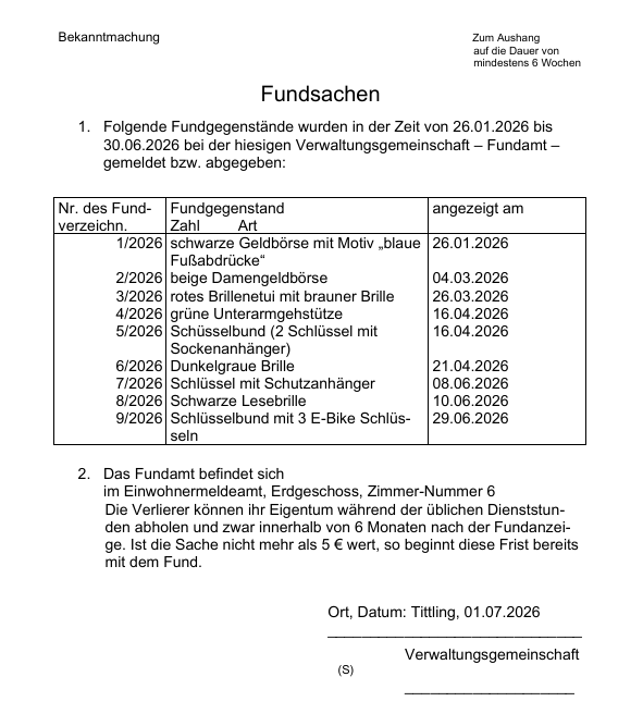 Fundsachenanzeige