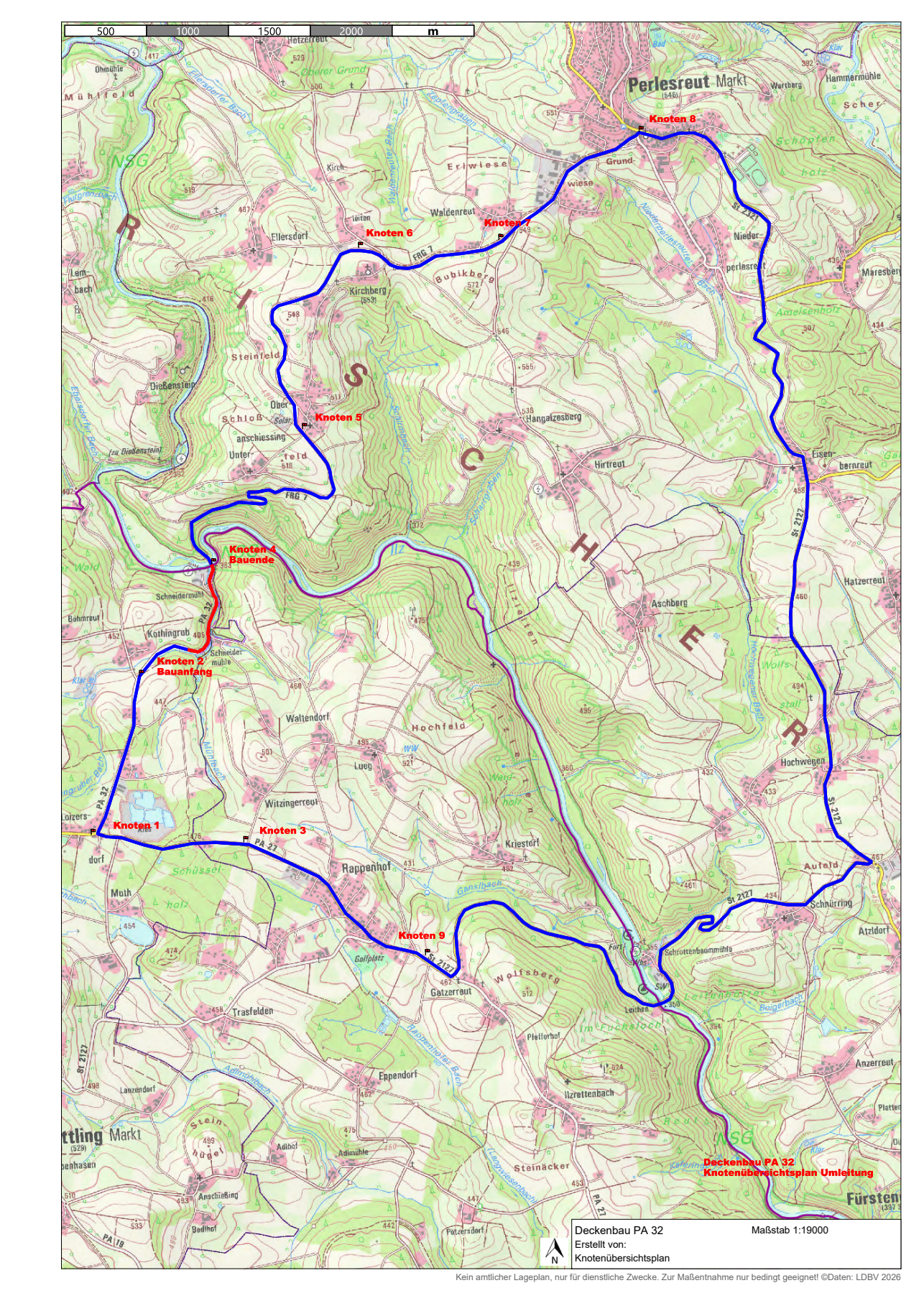 Sperrung Kreisstraße PA 32 + Umleitungsbeschilderung