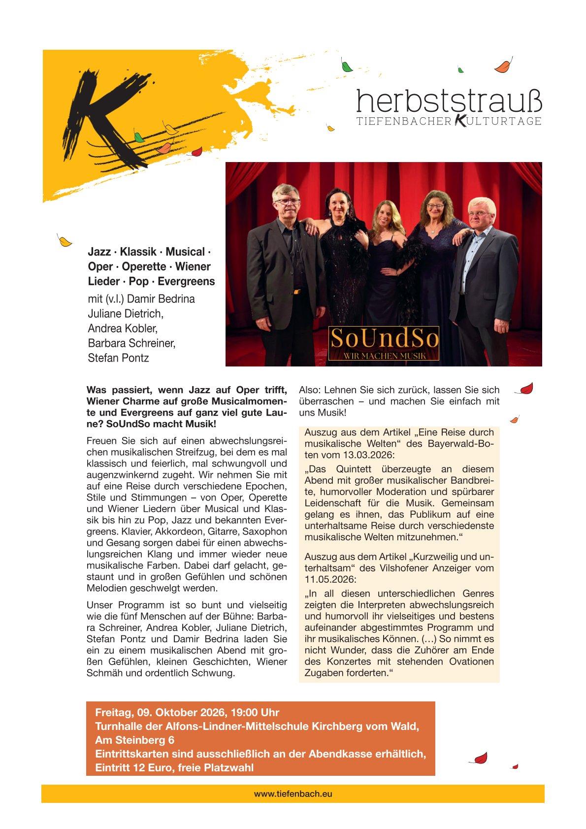 Gelbes Eck mit dem Buchstaben K, Foto mit 5 Personen und Beschreibung